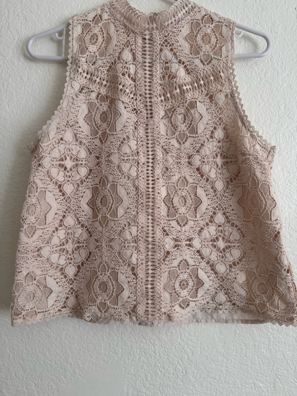 BB Dakota cream  Crochet Lace High Neck Sleeveless Top